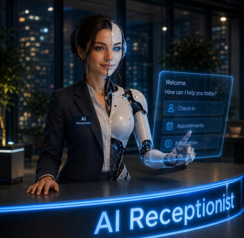 Half robot AI Receptionist